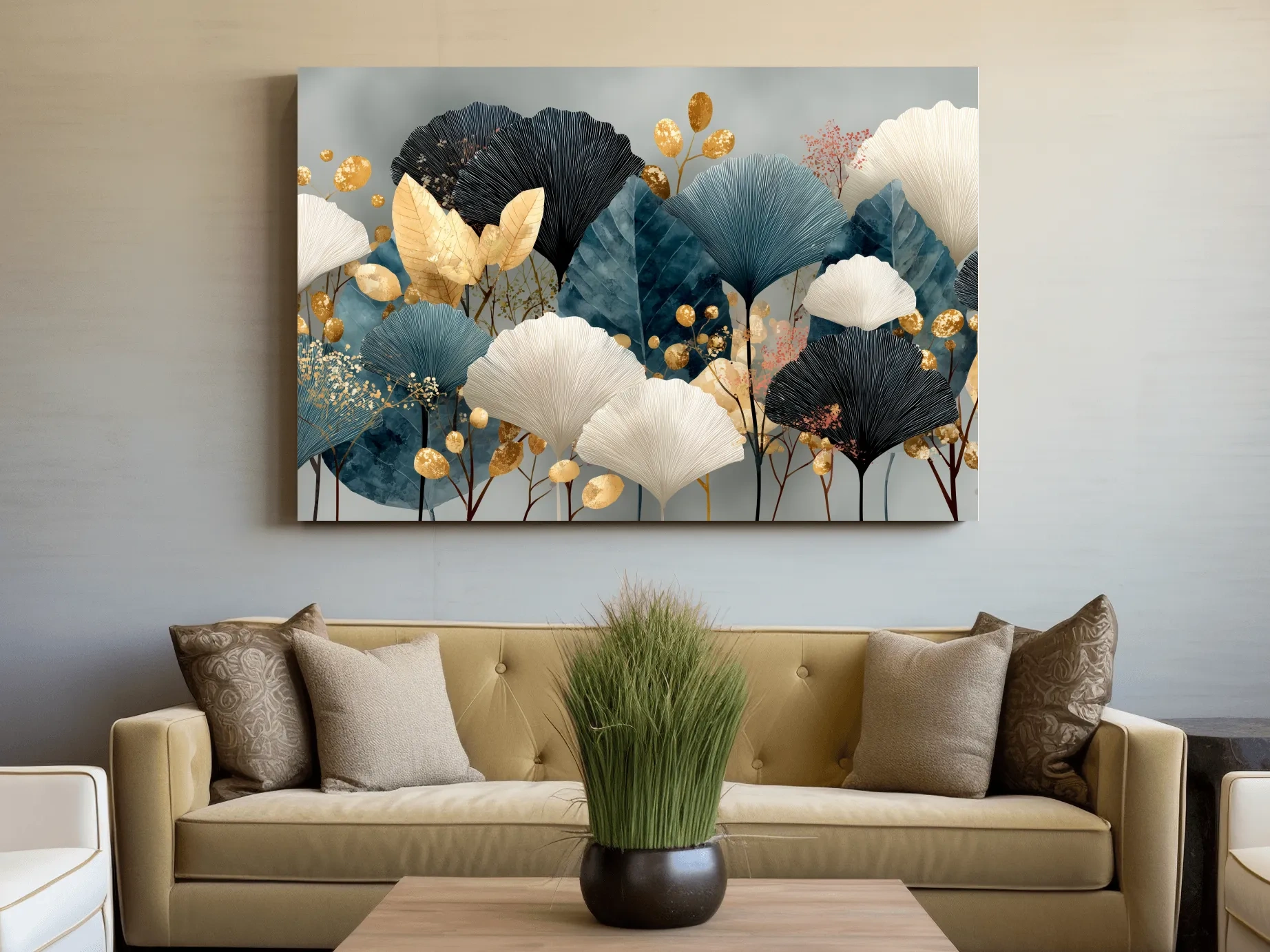 Luxe Ginkgo Leaves Botanical Illustration - Modern Japandi Wall Art