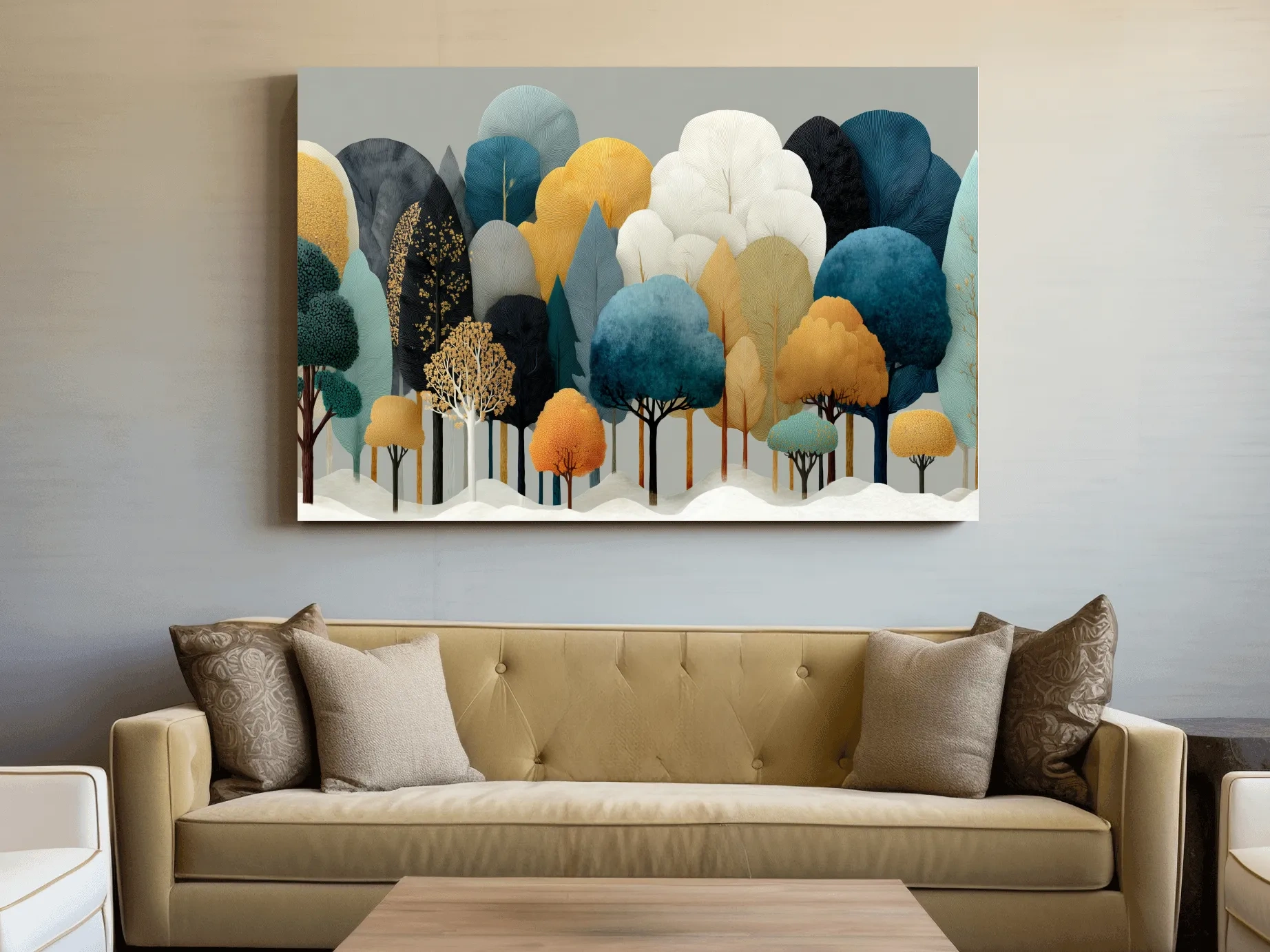 Scandinavian Winter Forest Trees Illustration - Modern Boho Nature Wall Art