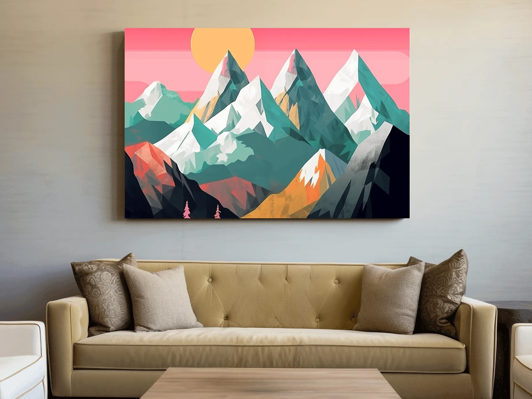 Alpine Mountains Sunrise Illustration - Colorful Landscape Wall Art