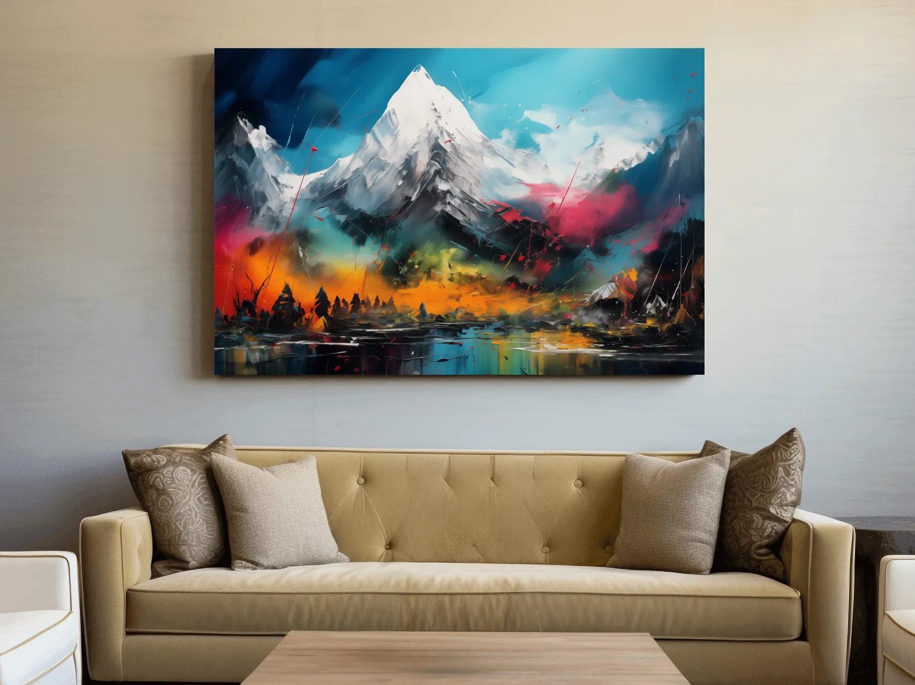 Vibrant Abstract Alpine Mountain Peaks - Colorful Impasto Painting Style Wall Art