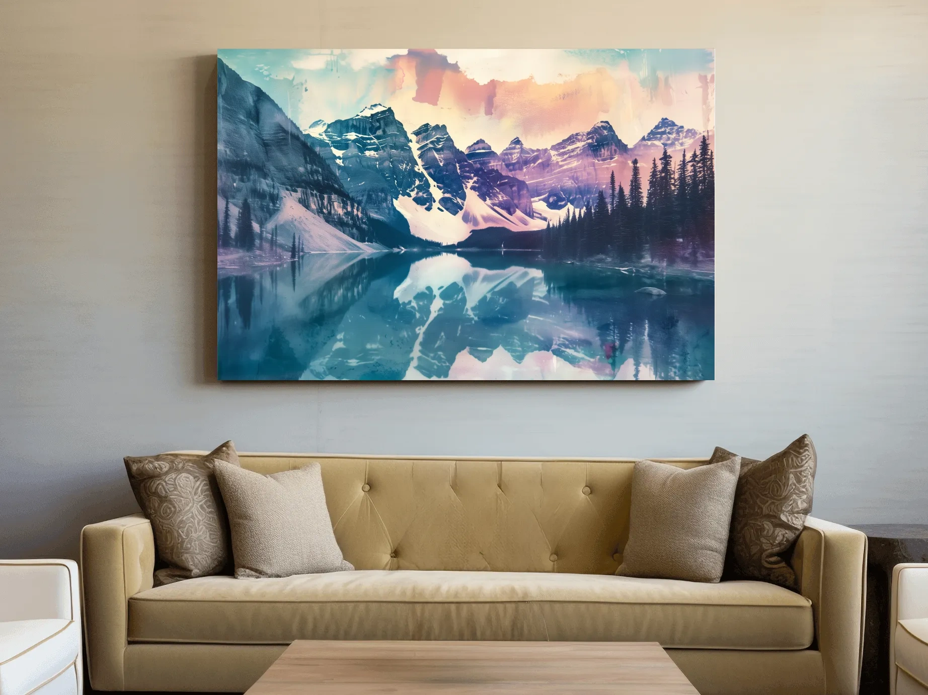 Valley of the Ten Peaks Watercolor Painting - Moraine Lake Banff Wall Art