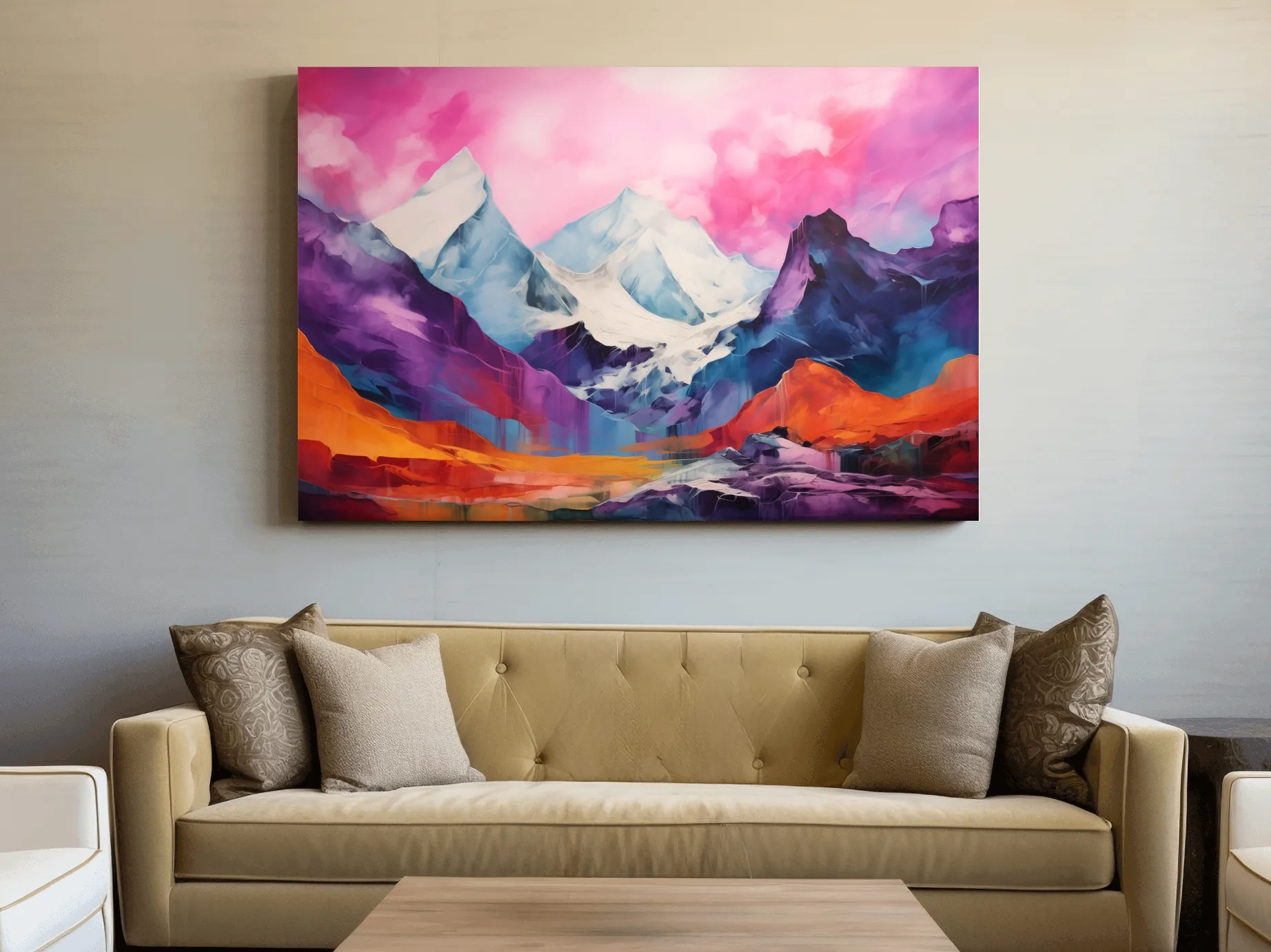 Vibrant Abstract Alpine Mountain Landscape Painting - Colorful Contemporary Wall Art