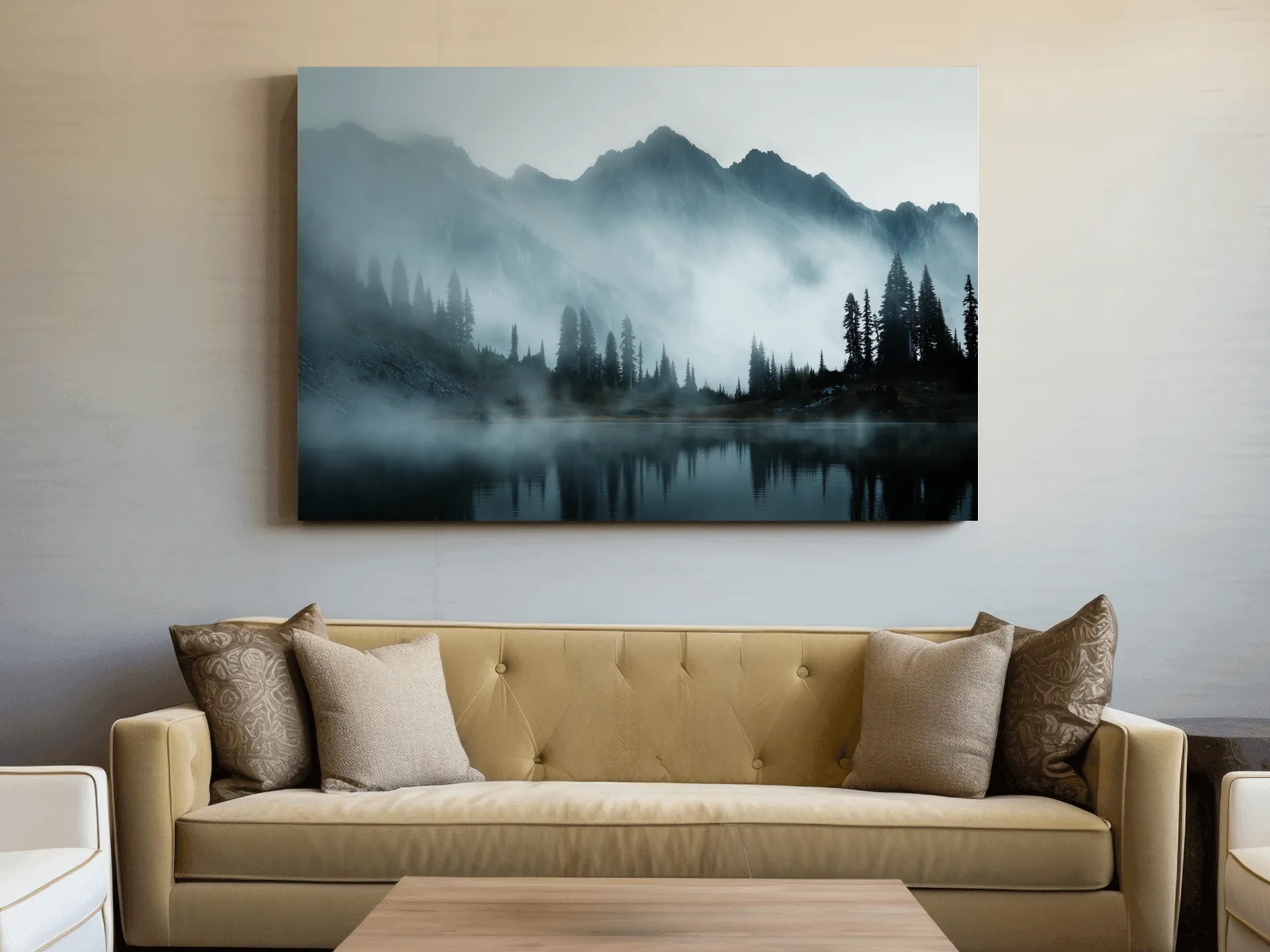 Moody Misty Mountain Lake Photography - Atmospheric Alpine Forest Wall Art