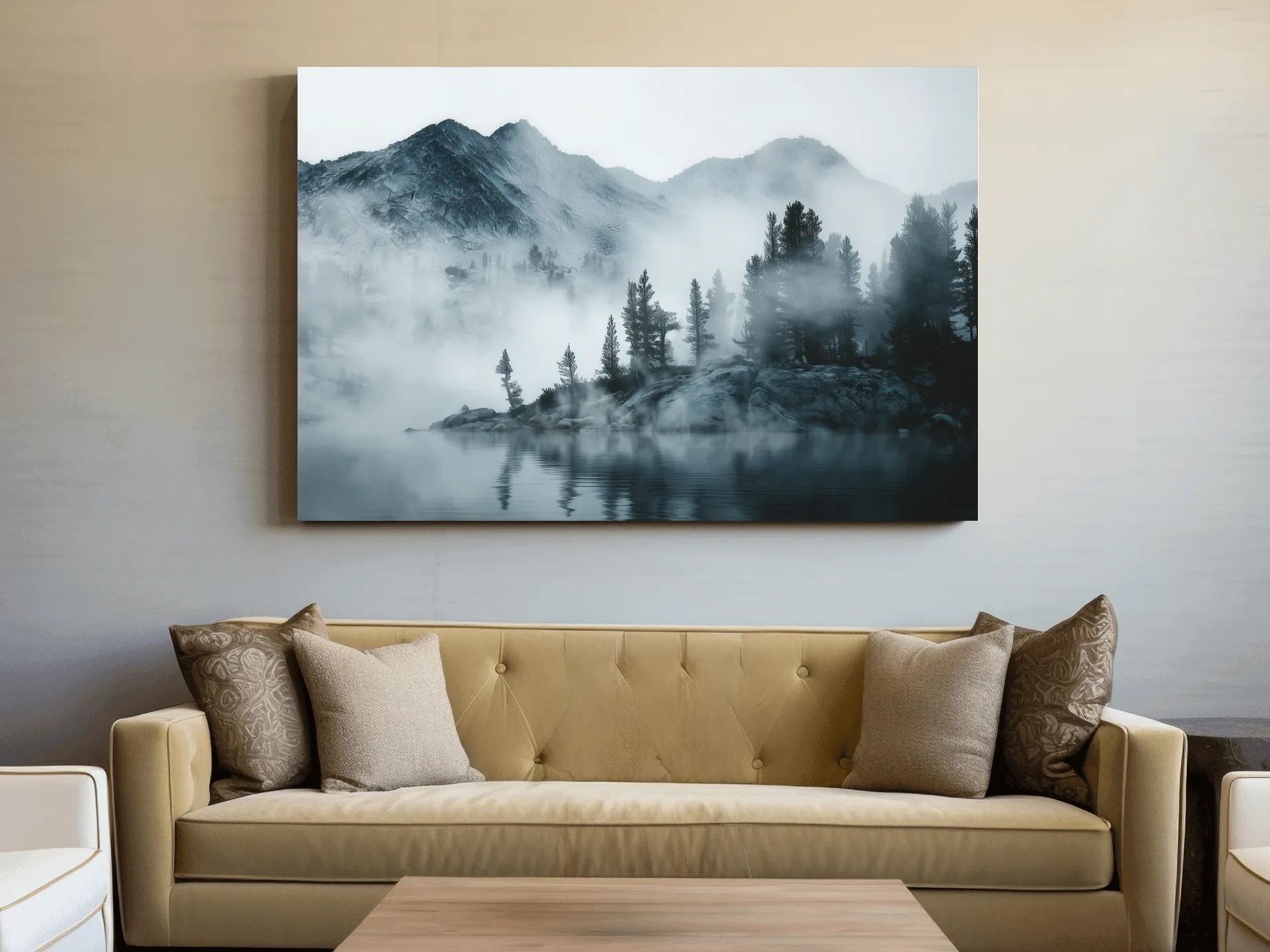 Frosty Alpine Mountain Lake Photography - Black & White Landscape Wall Art