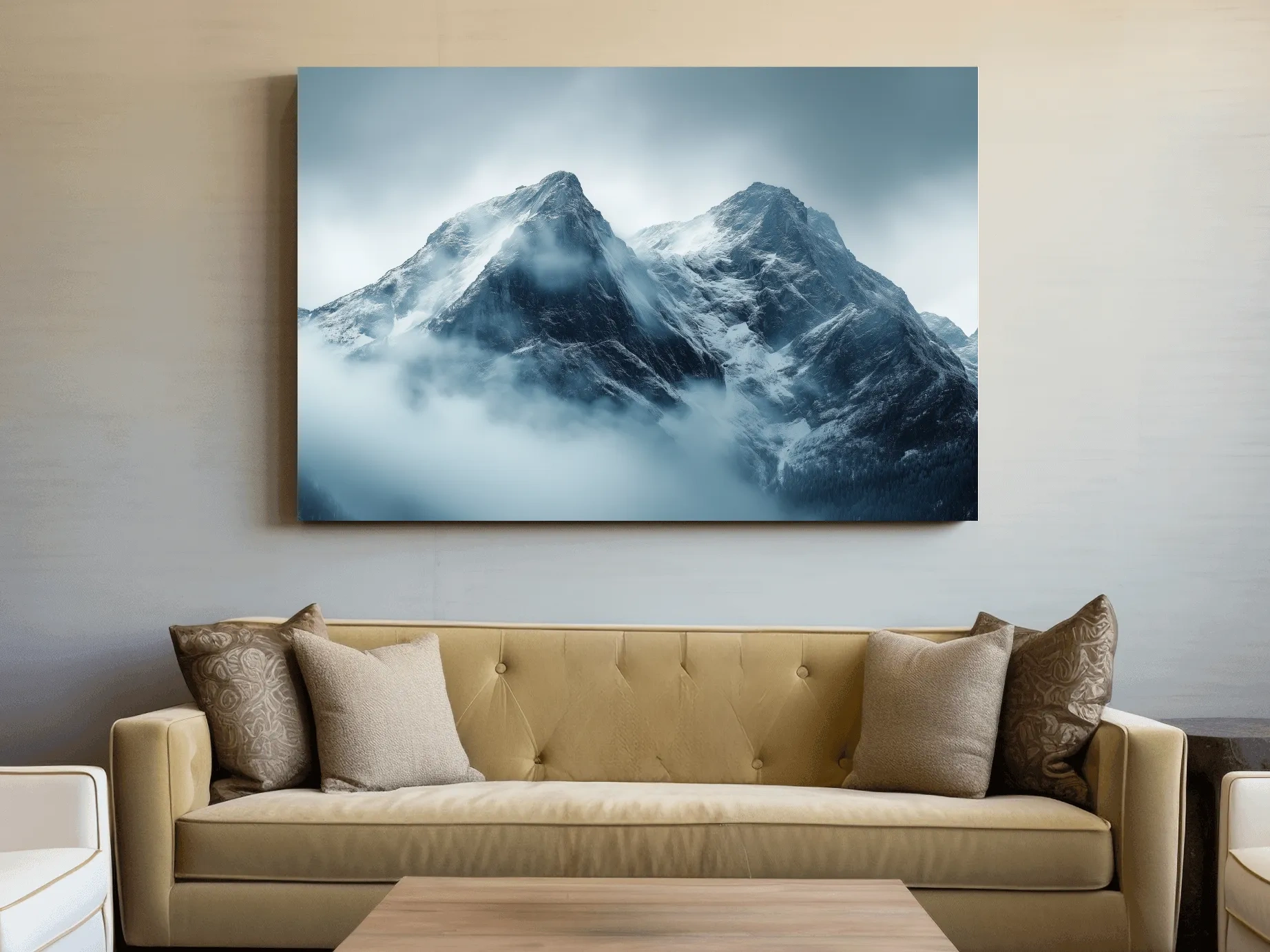Moody Snowcapped Mountain Peaks - Atmospheric Alpine Photographic Wall Art