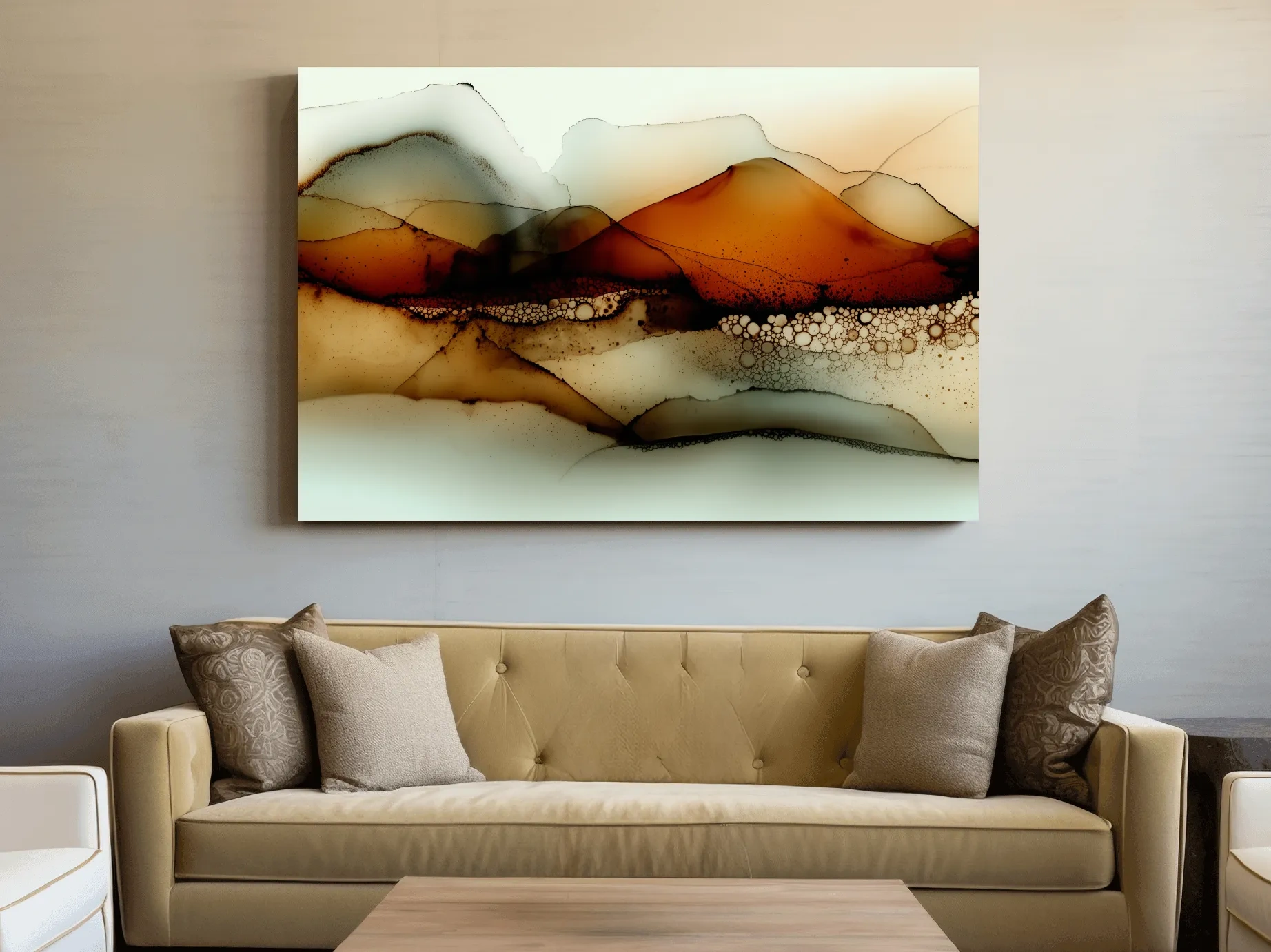 Amber Alcohol Ink Mountains - Abstract Landscape Wall Art