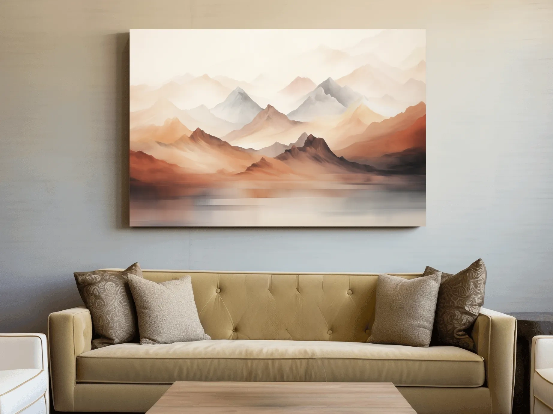 Pastel Mountain Range Watercolor - Warm Neutral Landscape Wall Art