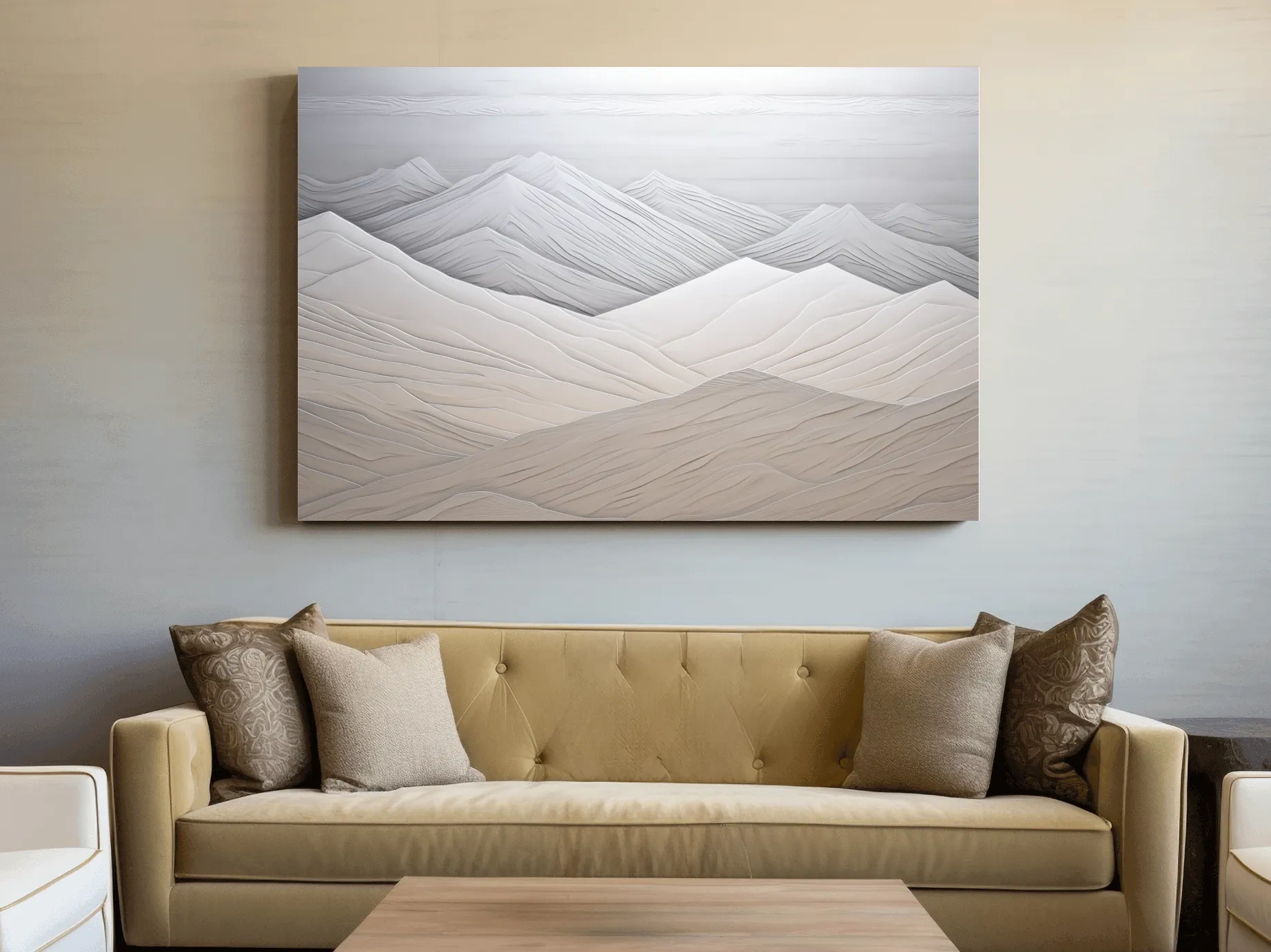 Minimalist Layered Mountain Relief Landscape - Monochrome Wall Art