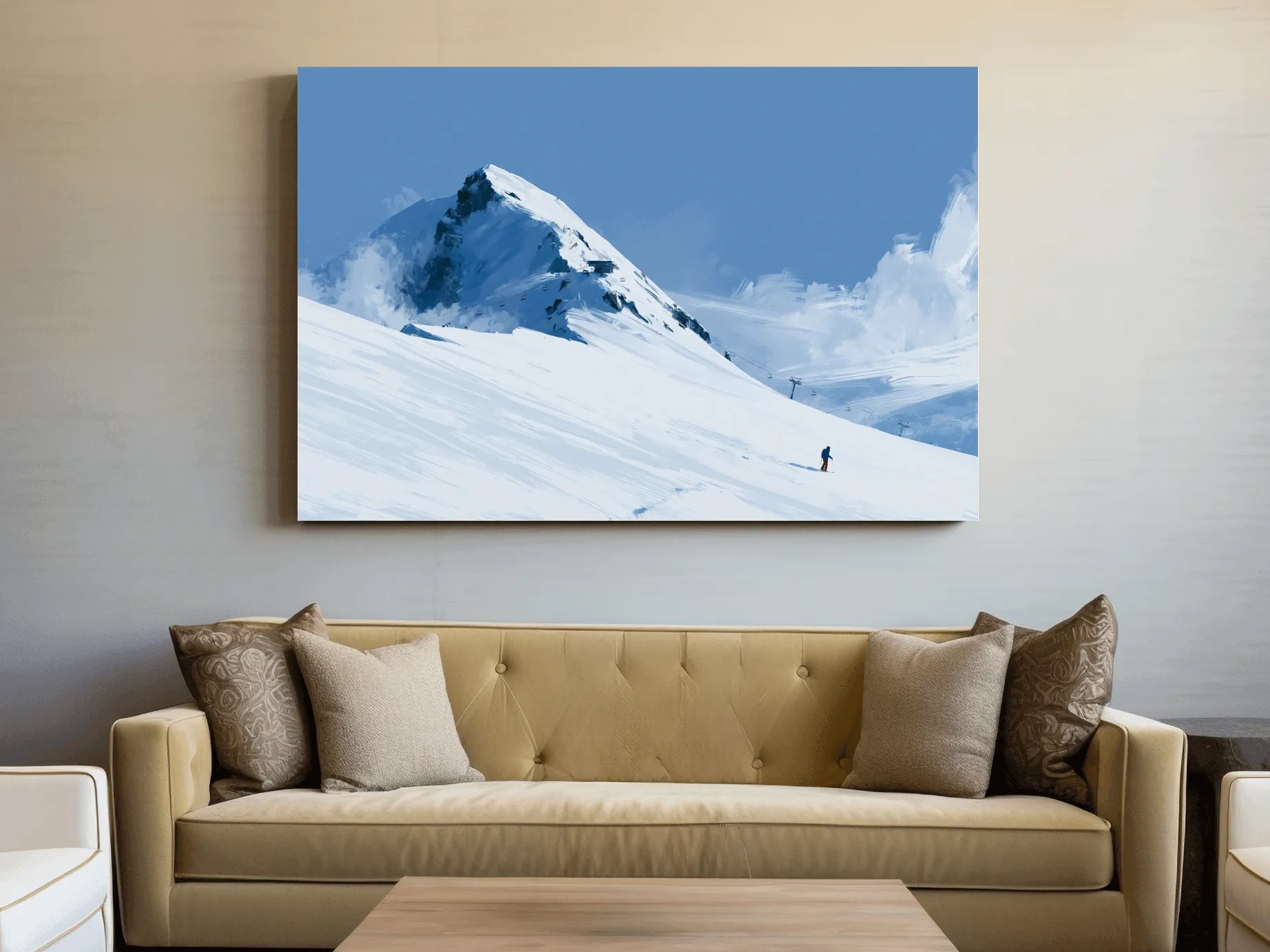 Minimalist Backcountry Skier Painting - Alpine Winter Landscape Wall Art