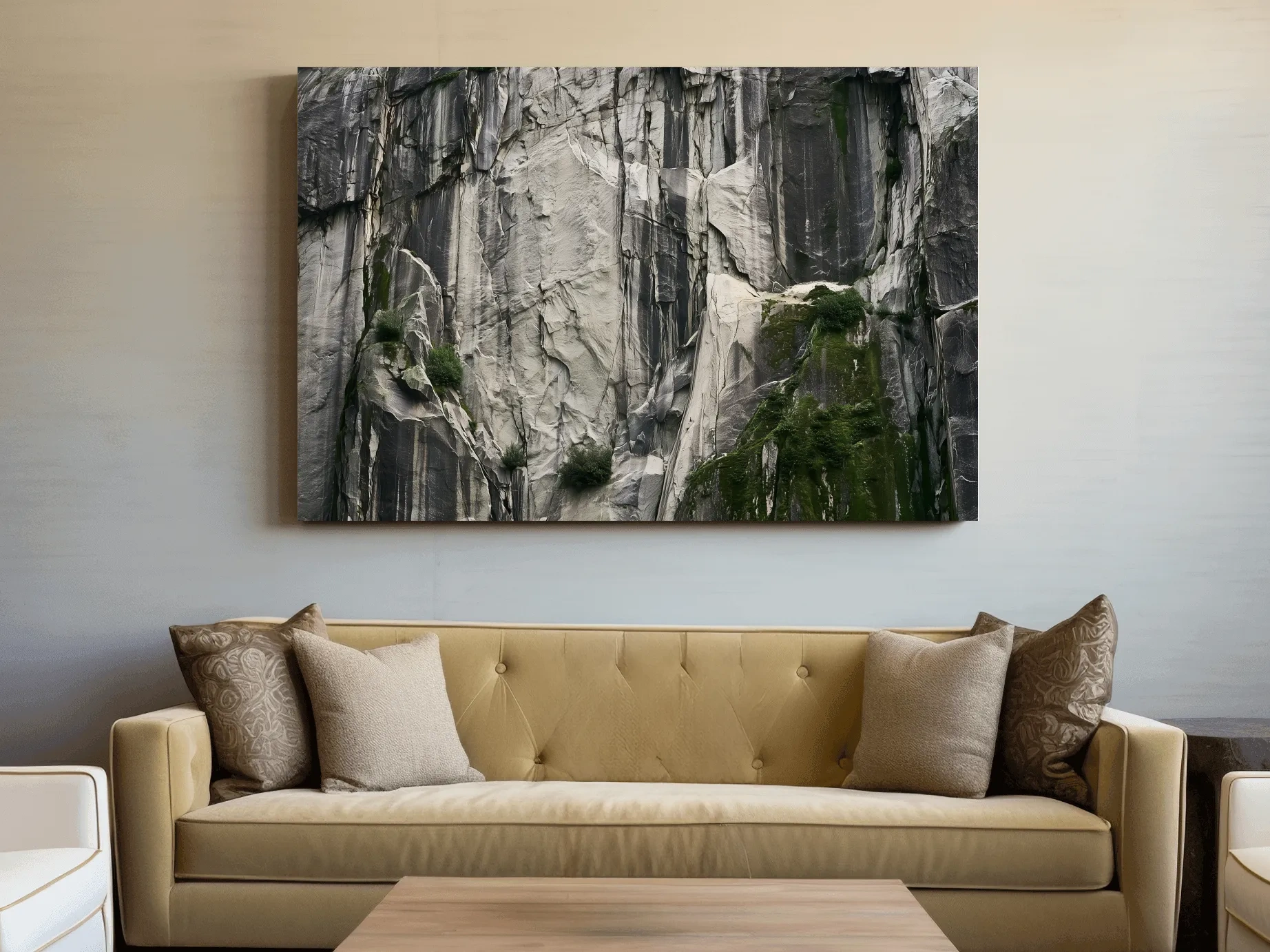 Textured Granite Cliff Face Photography - Moody Monochrome Rock Wall Art