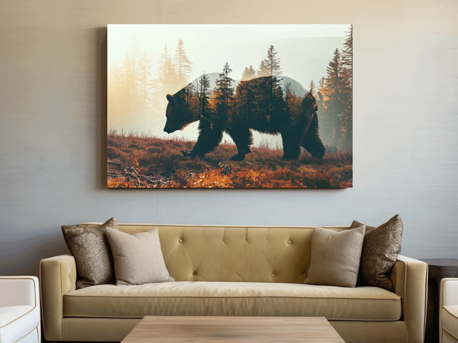 Double Exposure Grizzly Bear Forest - Misty Mountain Wildlife Photographic Artwork