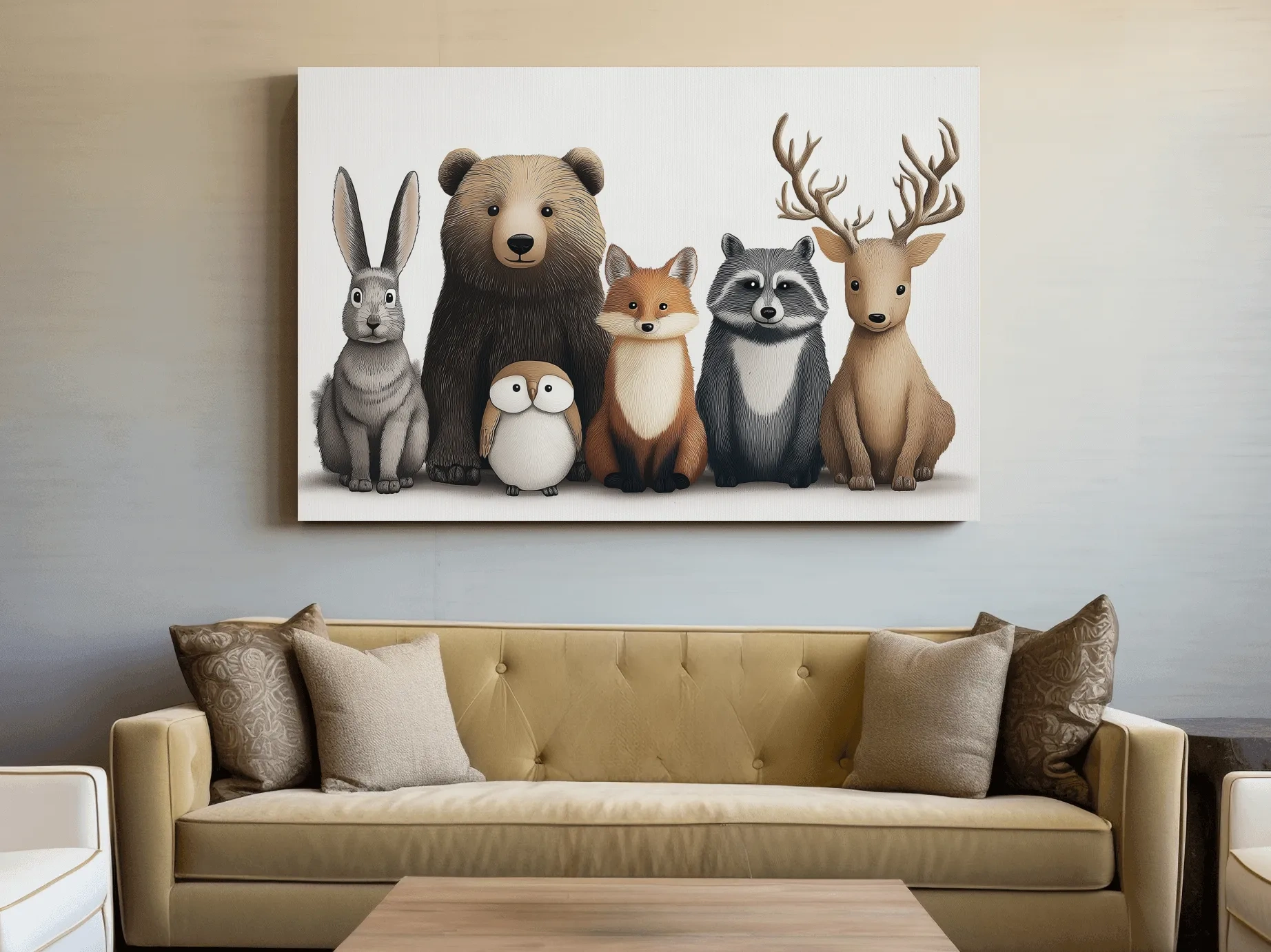 Cute Woodland Animal Art Illustration - Nursery Wildlife Wall Art - Childrens Room Decor
