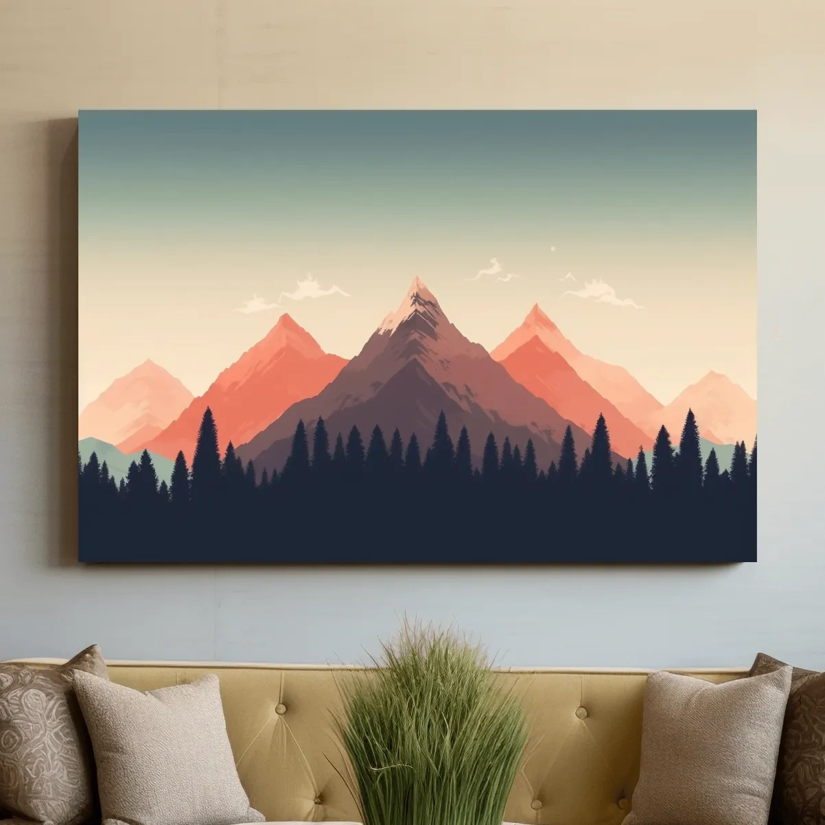 Minimalist art, alpine treeline in the mountains