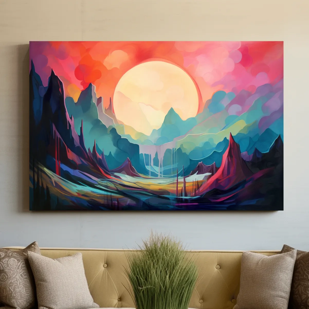 Abstract mountain oil painting wall art