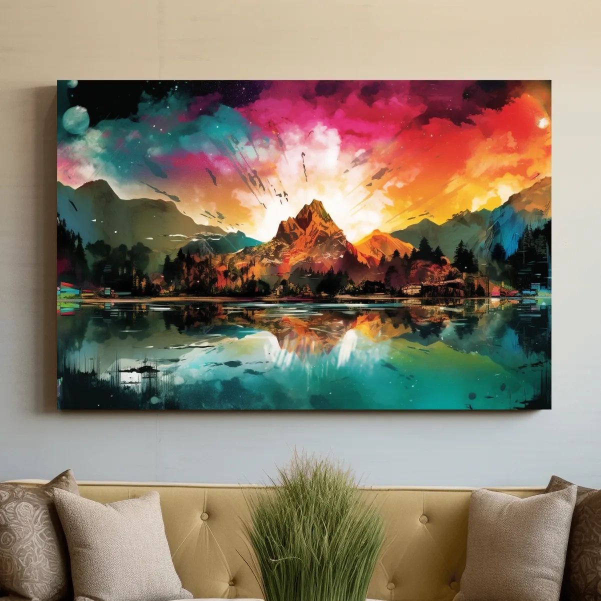 Colourful abstract mountain painting