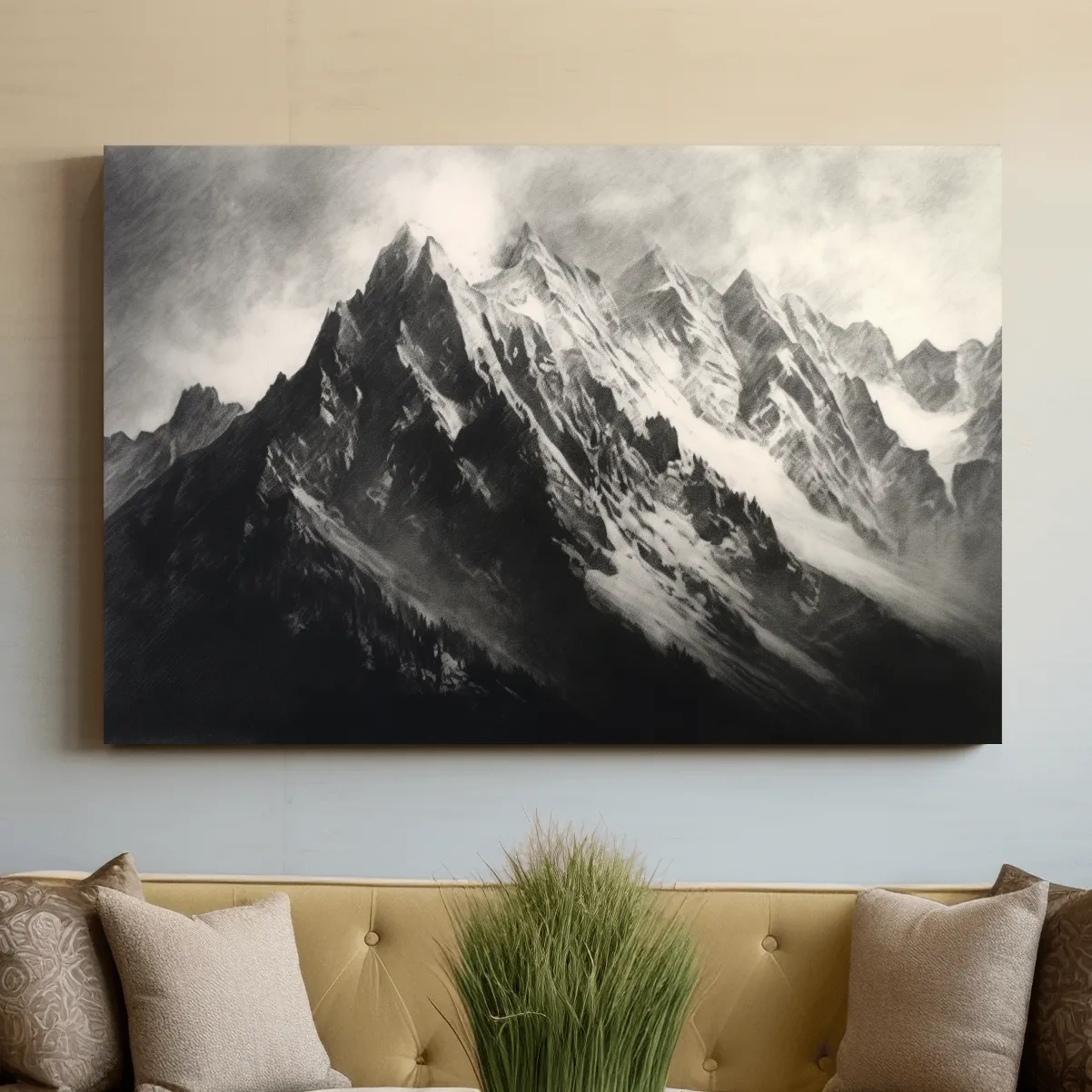 Black & White art - Charcoal drawing of a mountain range