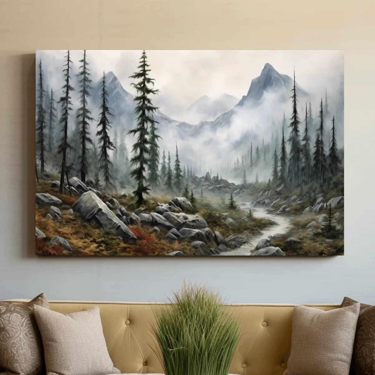 Foggy Alpine Mountain Forest Landscape - Moody Wall Art