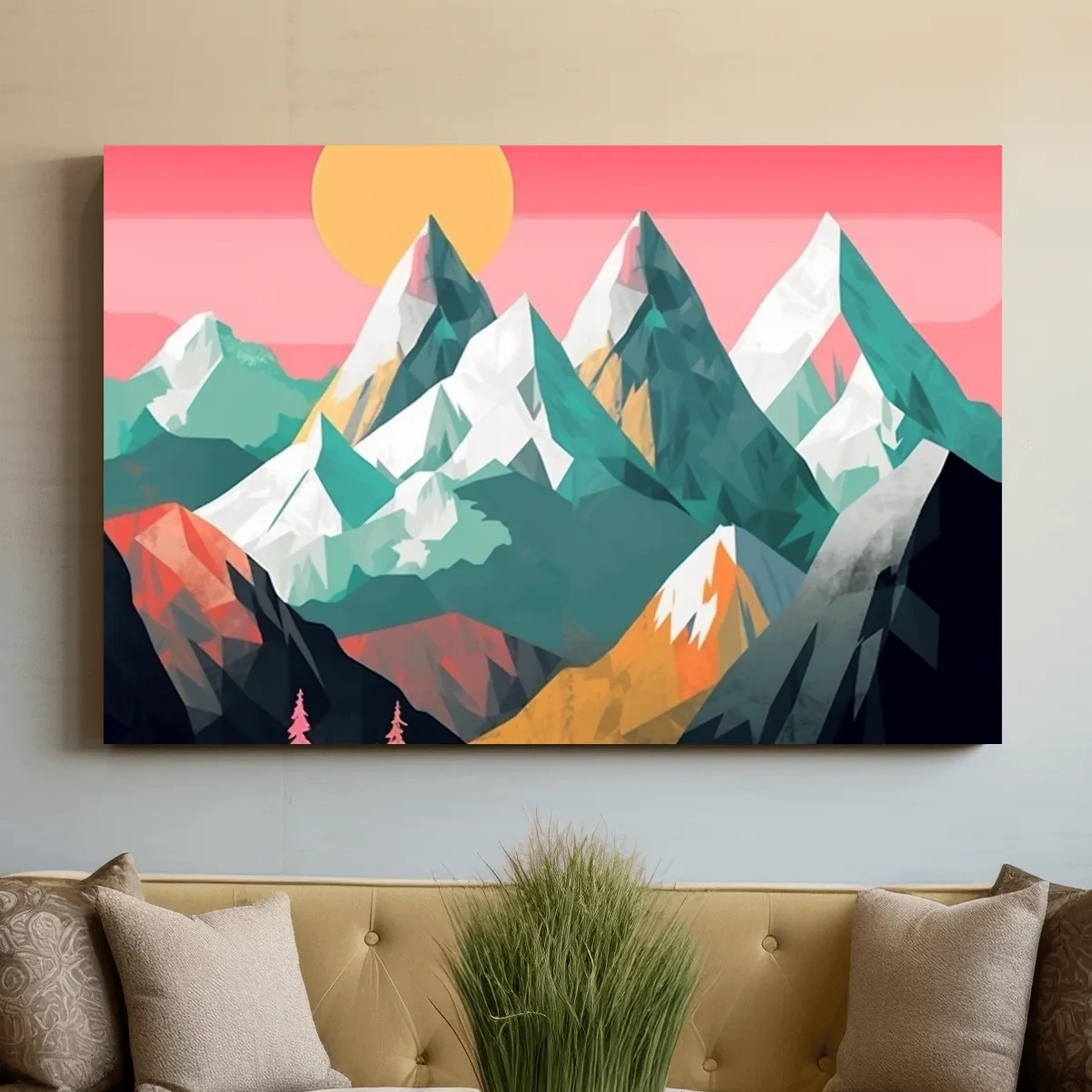 Simple 2d mountain art, colourful mountain ranges