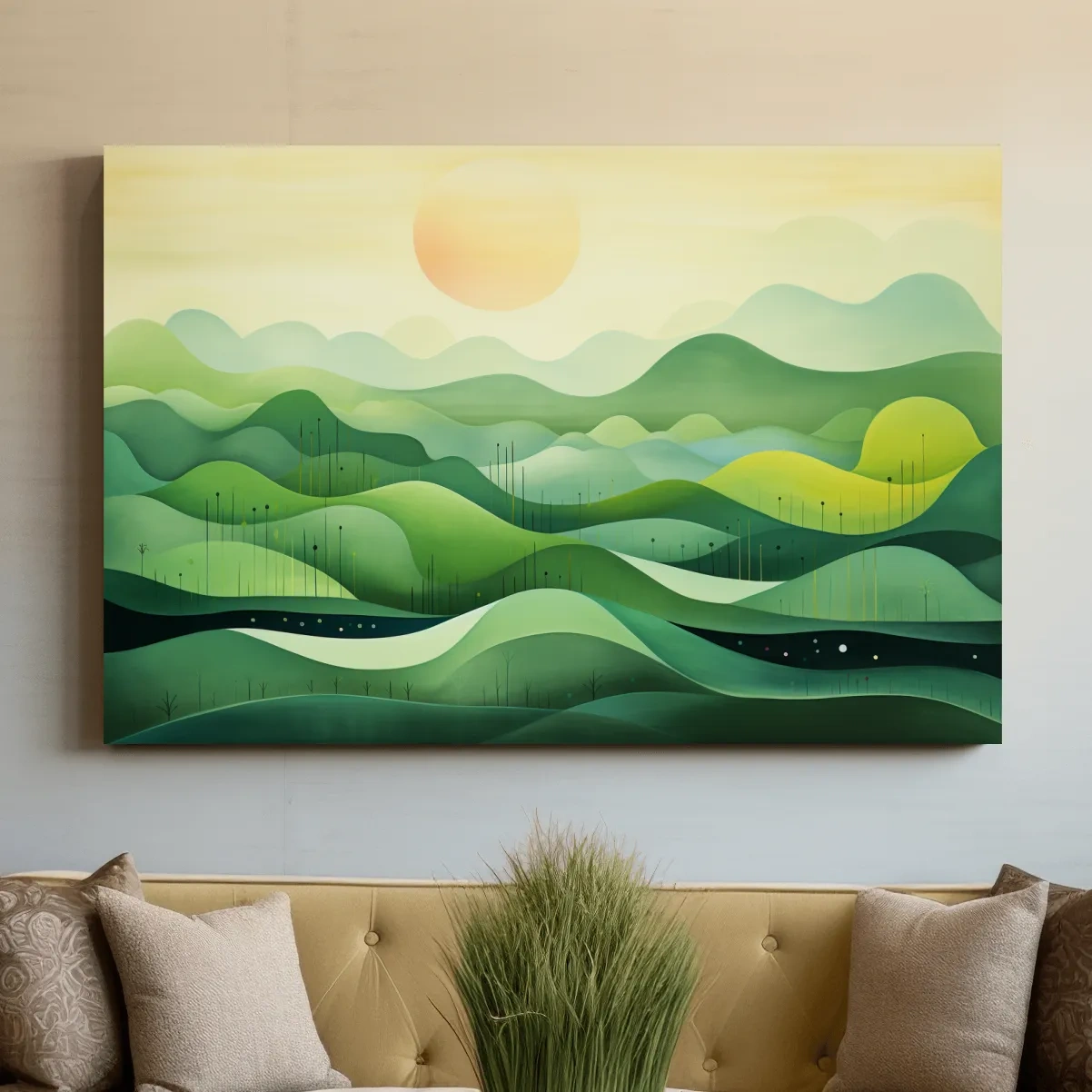 Minimalist Layered Green Rolling Hills - Serene Abstract Landscape Wall Art