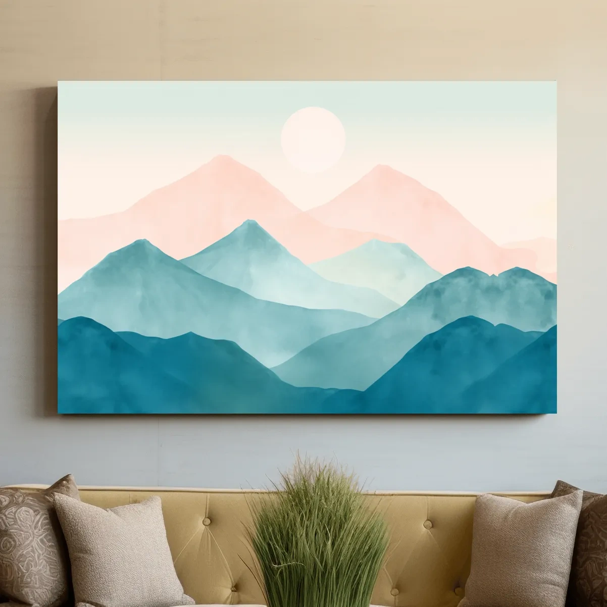 Soft pastel mountain landscape painting