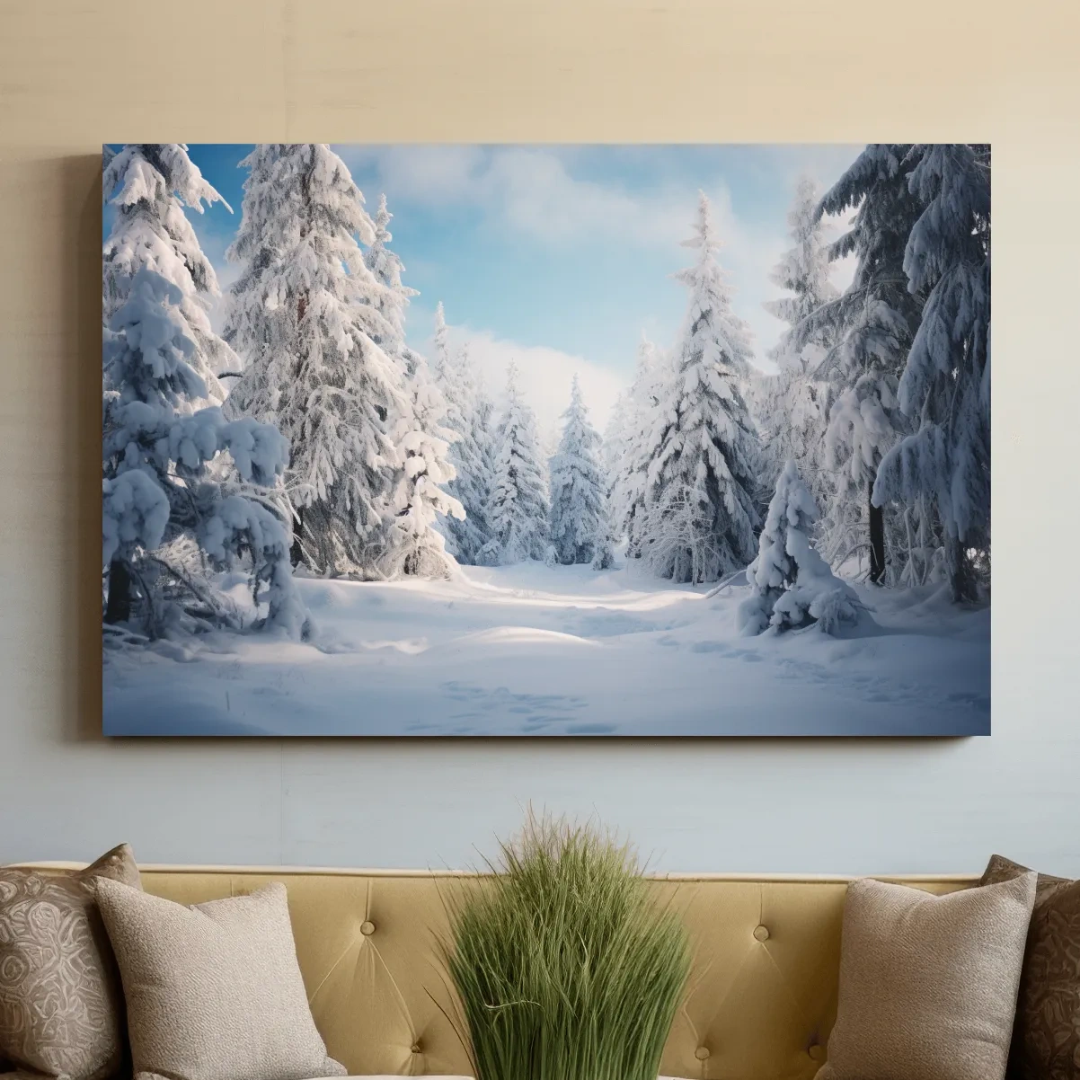 Photographic art, snow covered hemlock trees