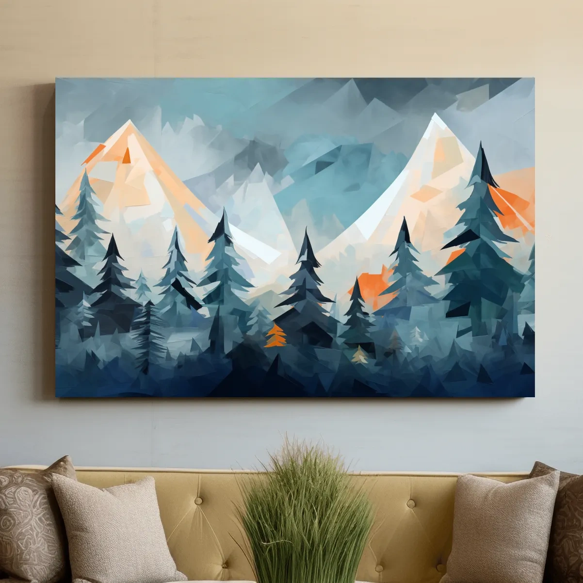 Minimal painting, alpine mountain treeline art