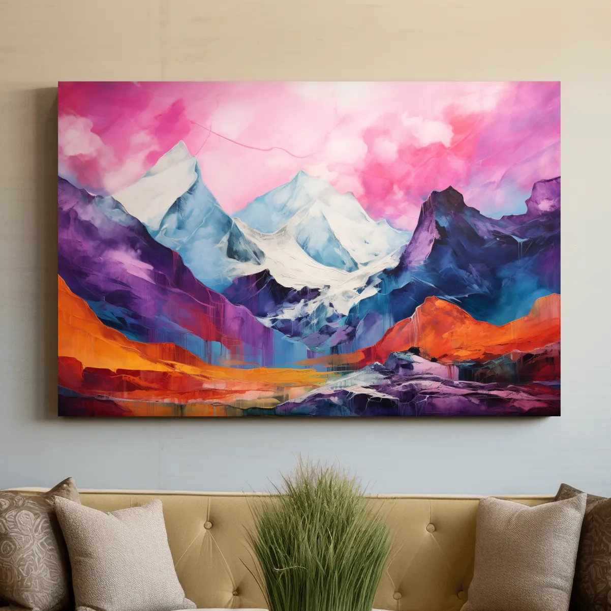 Bright colourful mountain painting