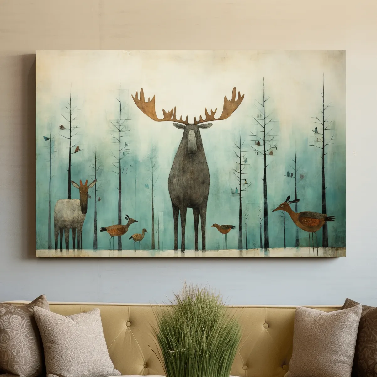 Funny illustration of a moose in the forest