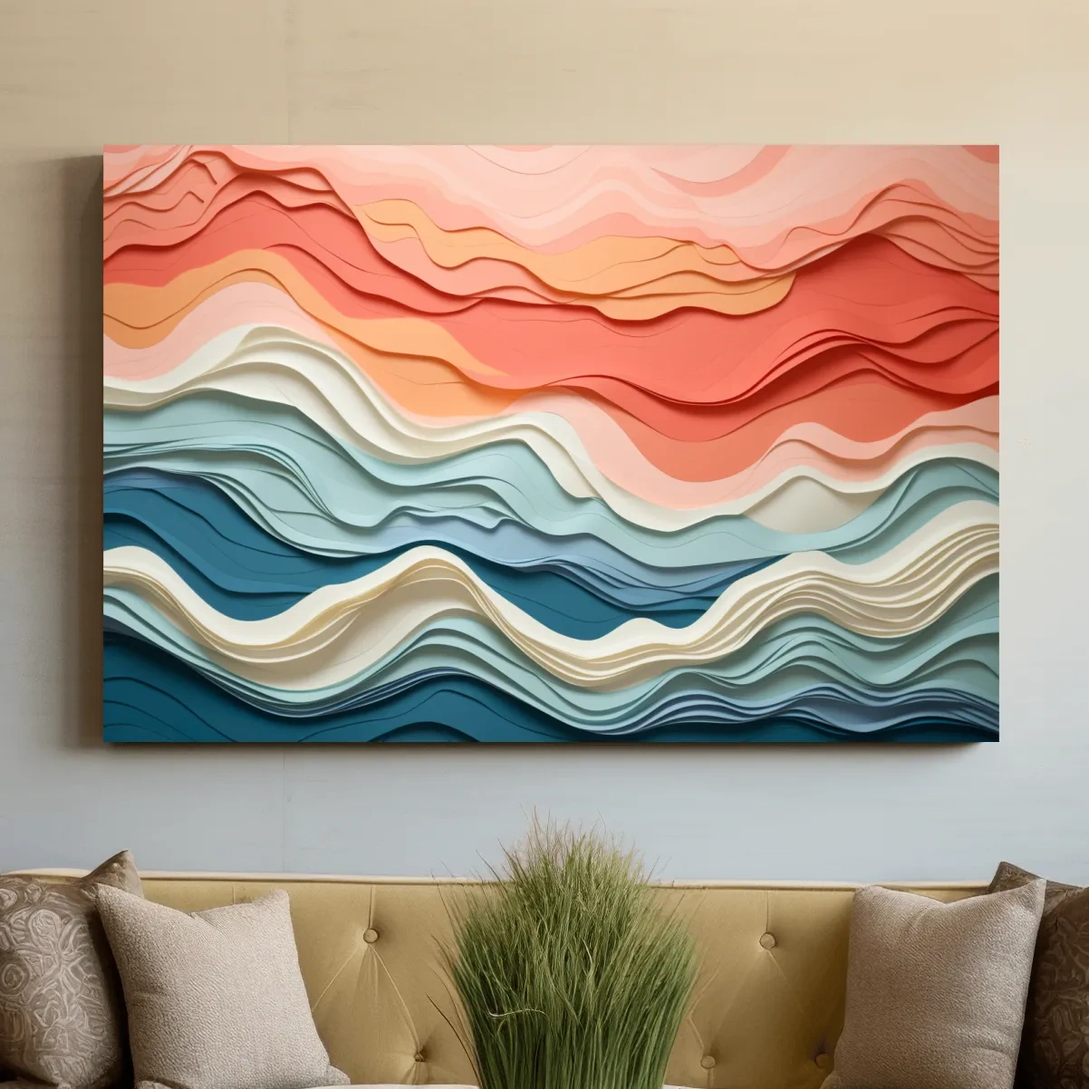 Flowing paper art, rolling mountain shapes