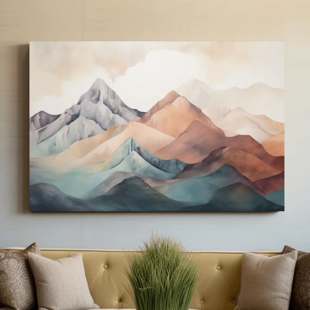 Subtle pastel painting of mountain ranges