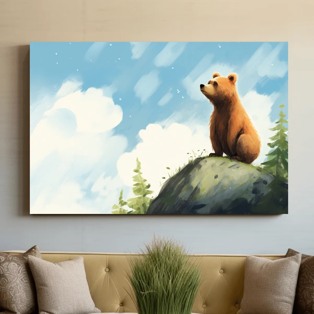 Whimsical Bear Cub On Rocky Peak - Nursery Wildlife Wall Art