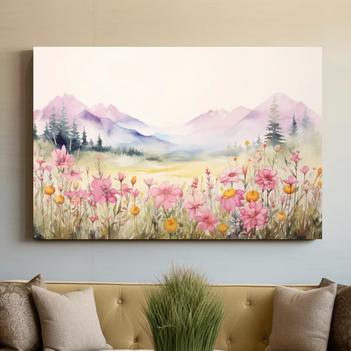 Watercolour painting of pastel alpine flowers