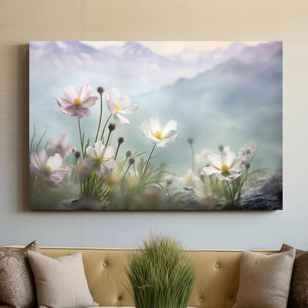 Dreamy Alpine Wildflower Meadow - Soft Pastel Mountain Botanic Artwork