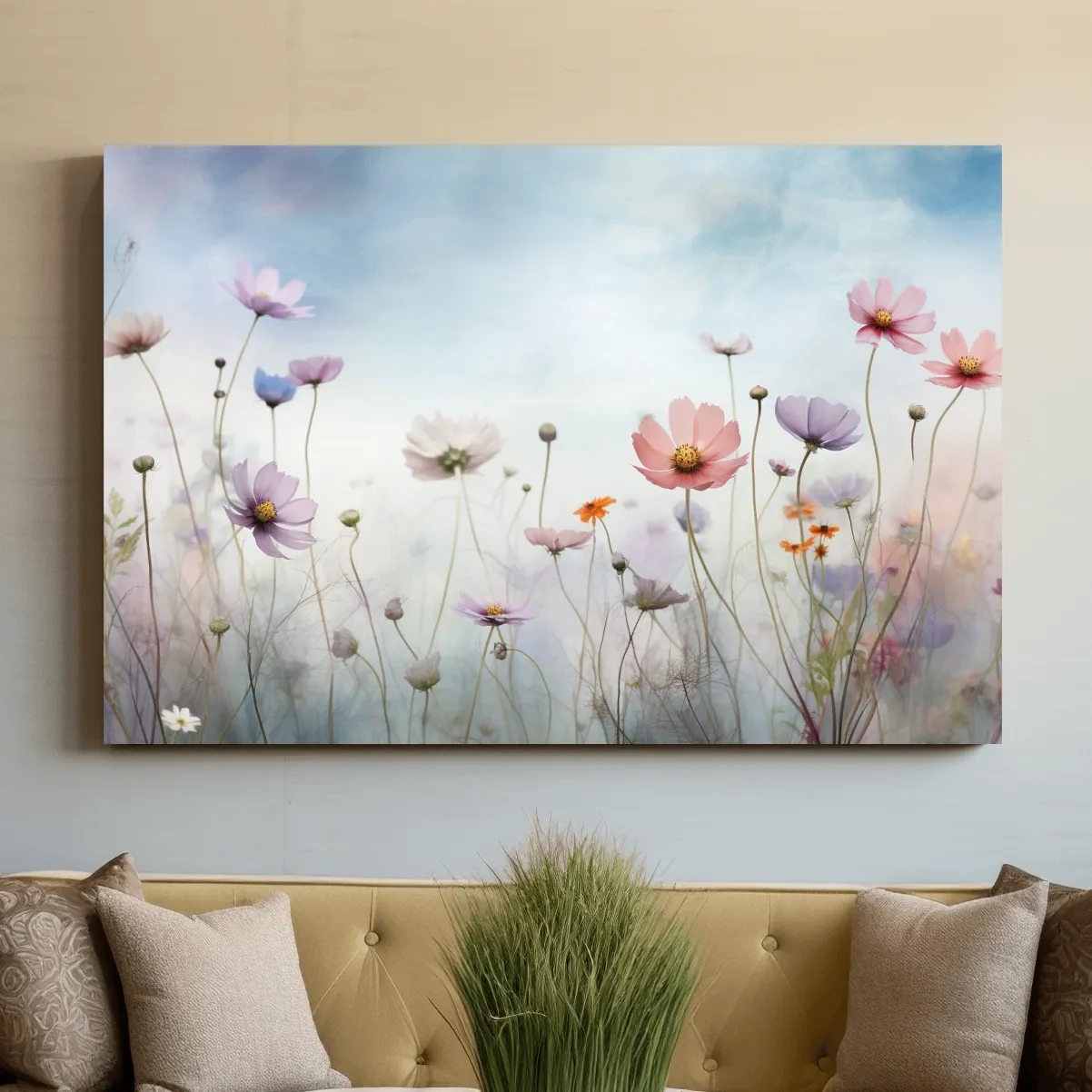 Dreamy Pastel Wildflower Meadow Painting - Soft Watercolor Floral Wall Art