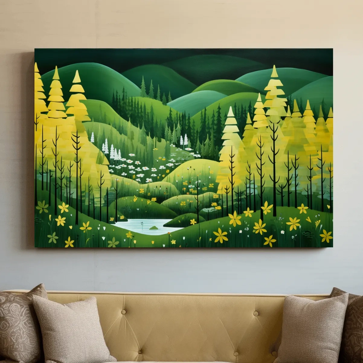 Whimsical Autumn Mountain Valley - Wildflower Forest Wall Art