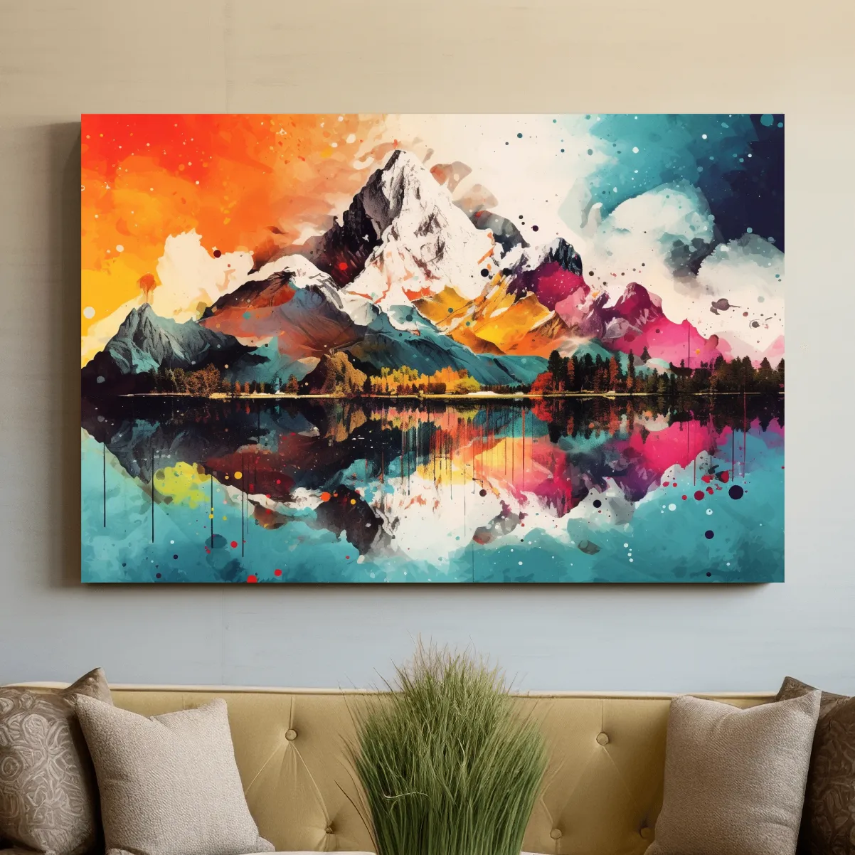 Colourful abstract mountain painting collage