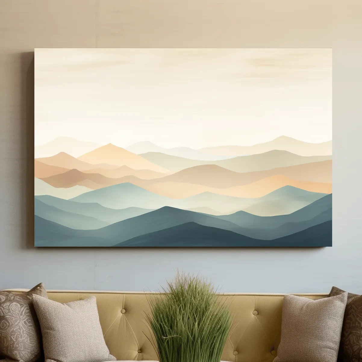 Minimalist Pastel Layered Mountain Landscape - Serene Abstract Nature Wall Art