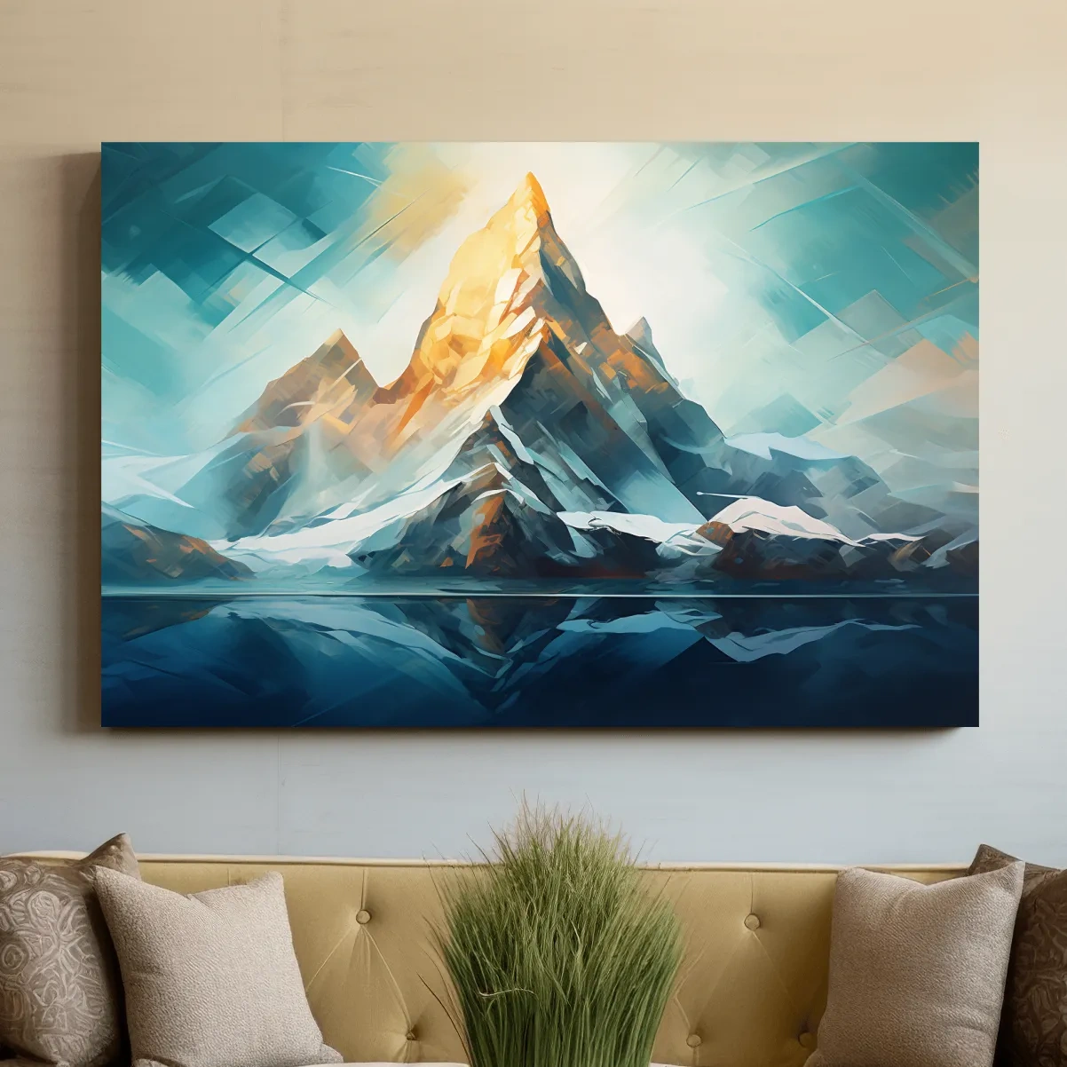 Vibrant glacier mountain art, palette knife style painting