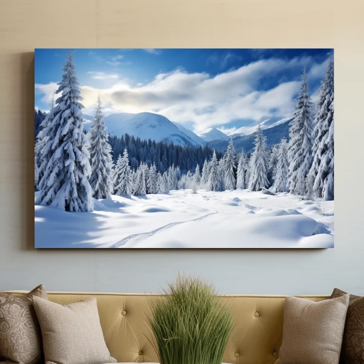 Skin tracks in the alpine, snow covered forest photograph art