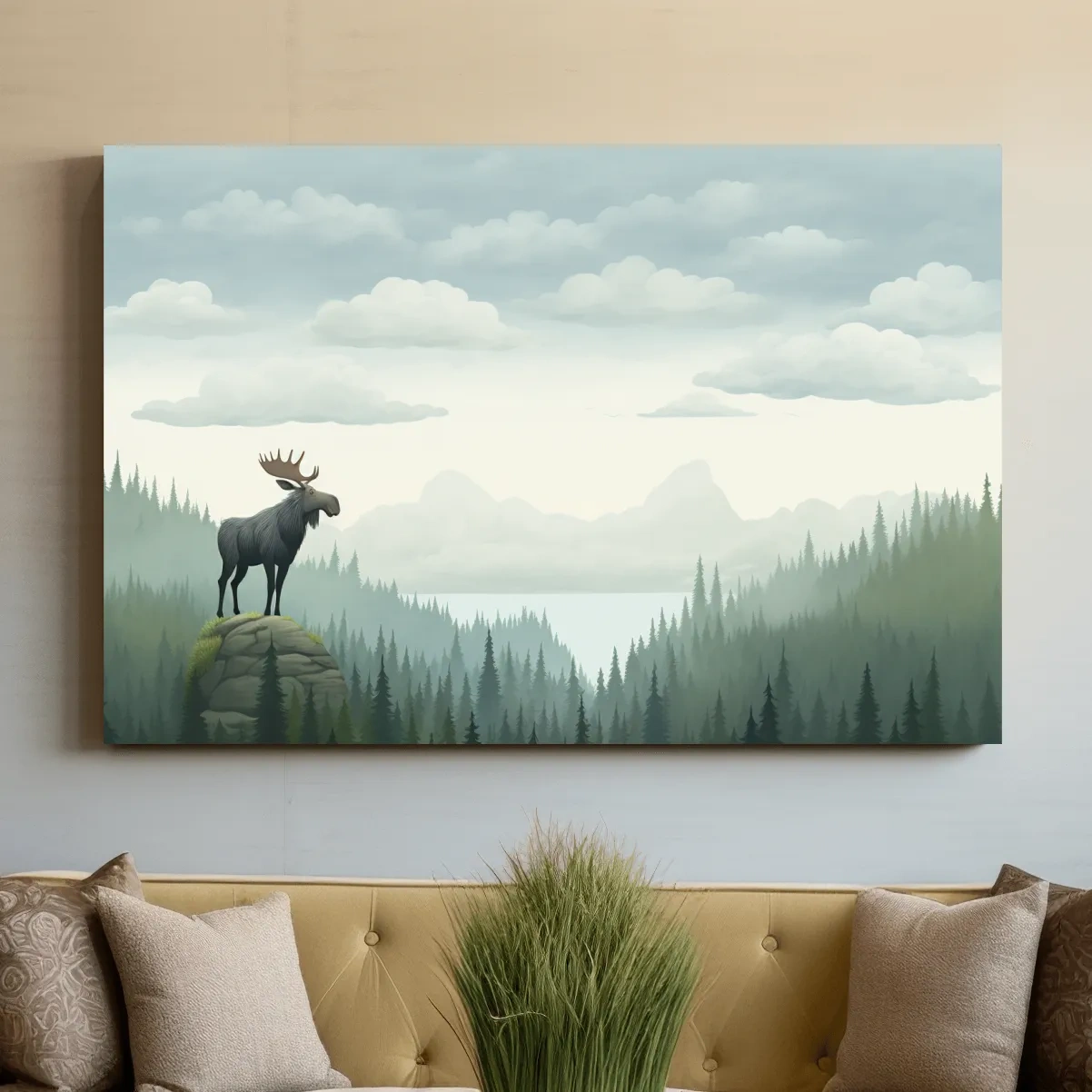 Majestic Moose Over Pine Forest - Nursery Wildlife Mountain Wall Art