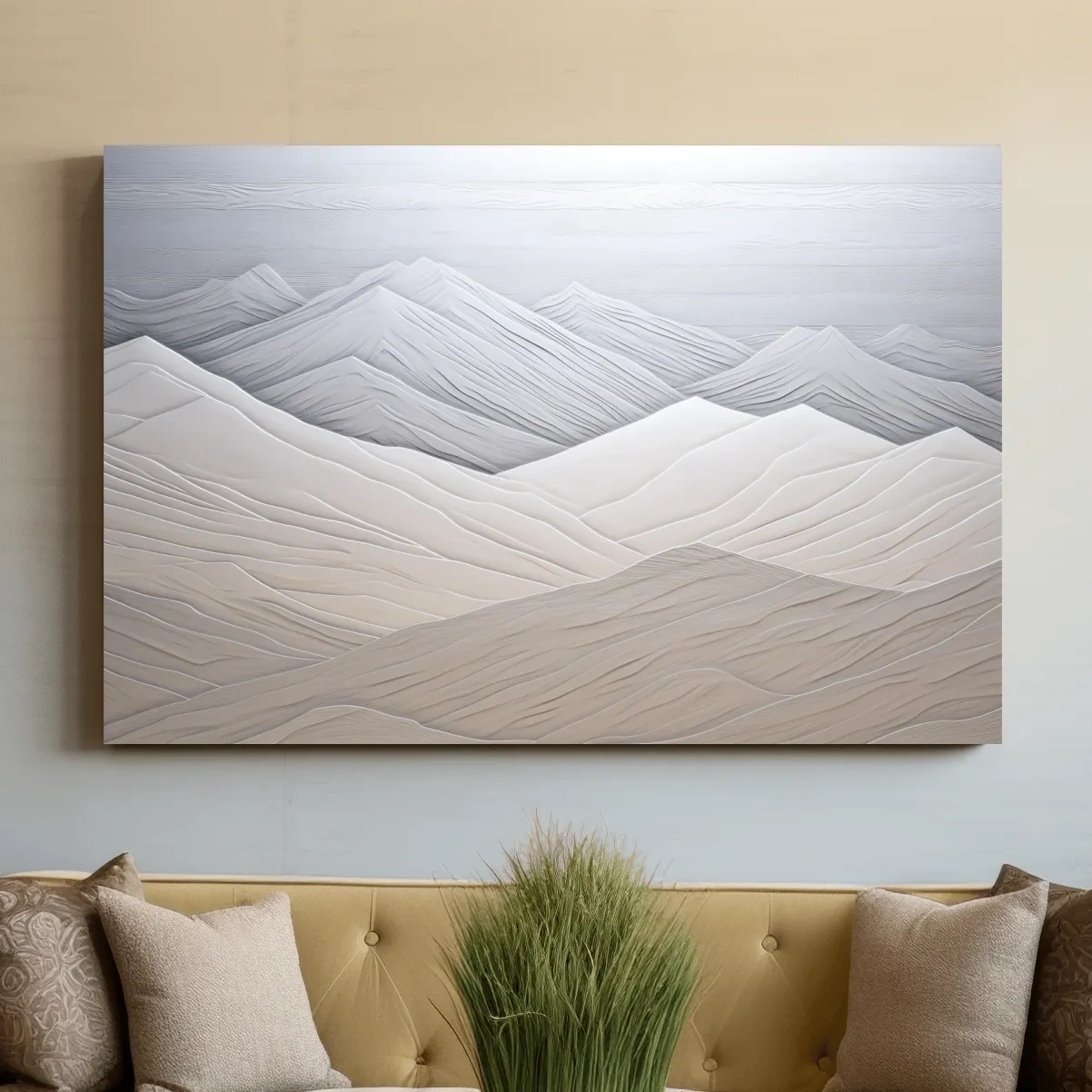 Minimalist Layered Mountain Relief Landscape - Monochrome Wall Art