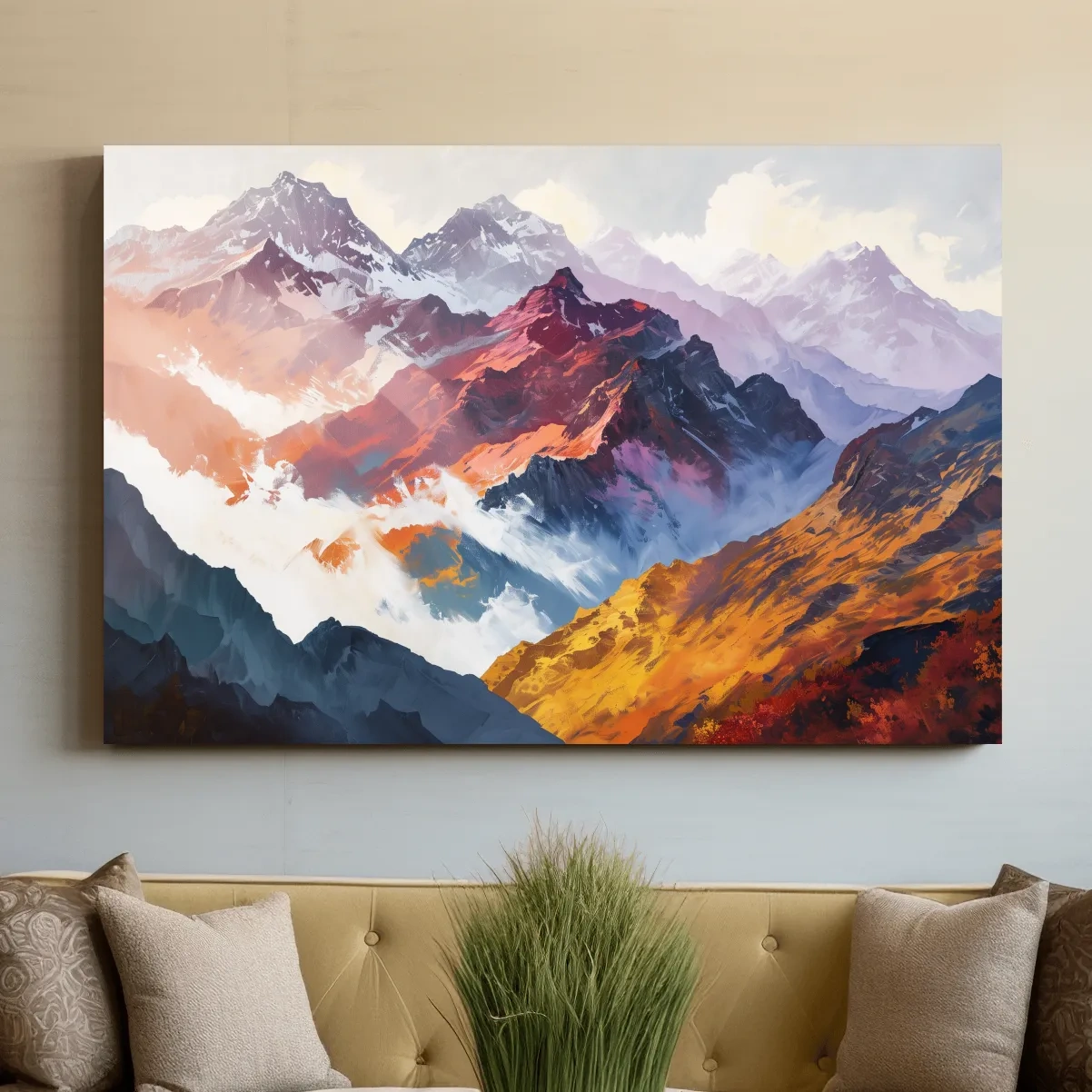 Vibrant Abstract Alpine Mountain Peaks - Colorful Impressionist Painting Wall Art