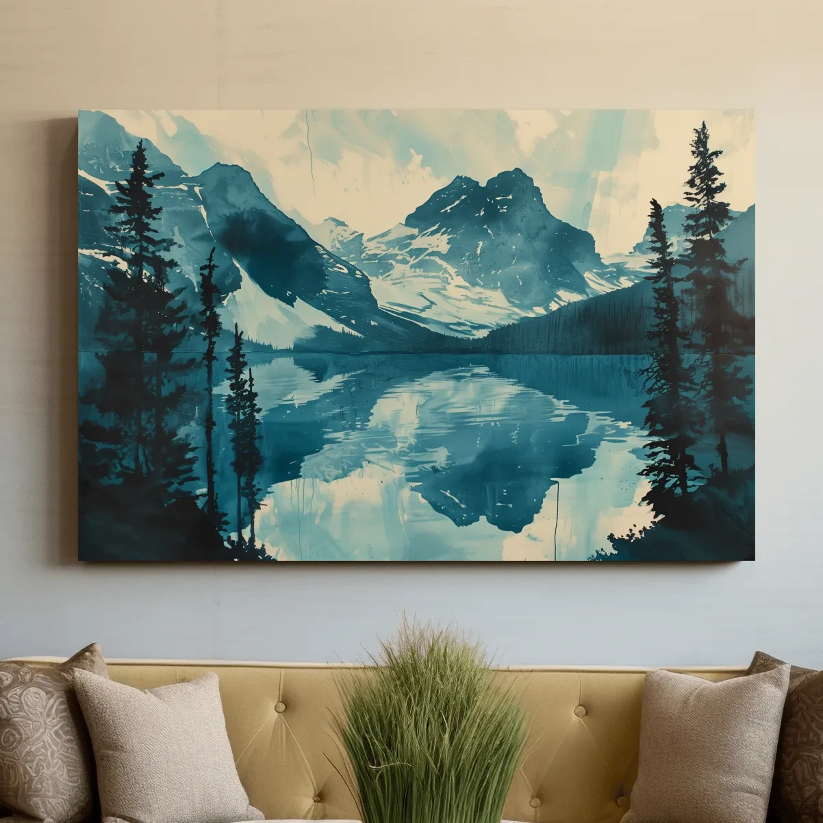 Rocky Mountains Alpine Lake Reflection - Watercolor Mountain Artwork