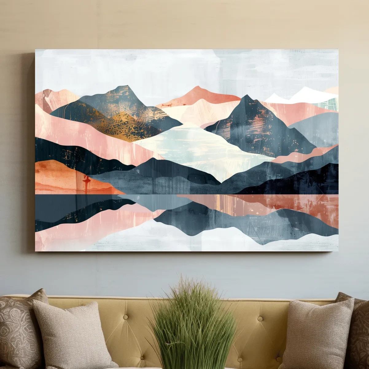 Abstract mountain painting, mid century style artwork