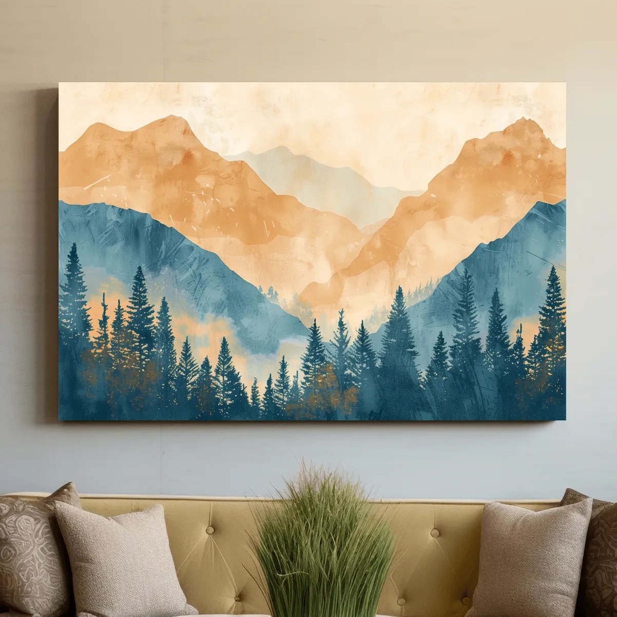 Misty Mountain Range Watercolor - Pine Forest Landscape Artwork