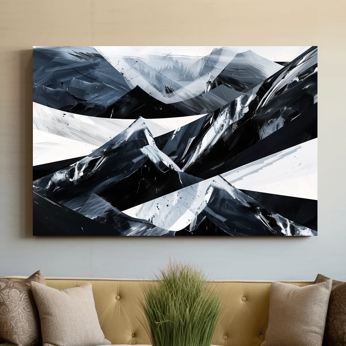 Modern abstract black and white mountain wall art painting