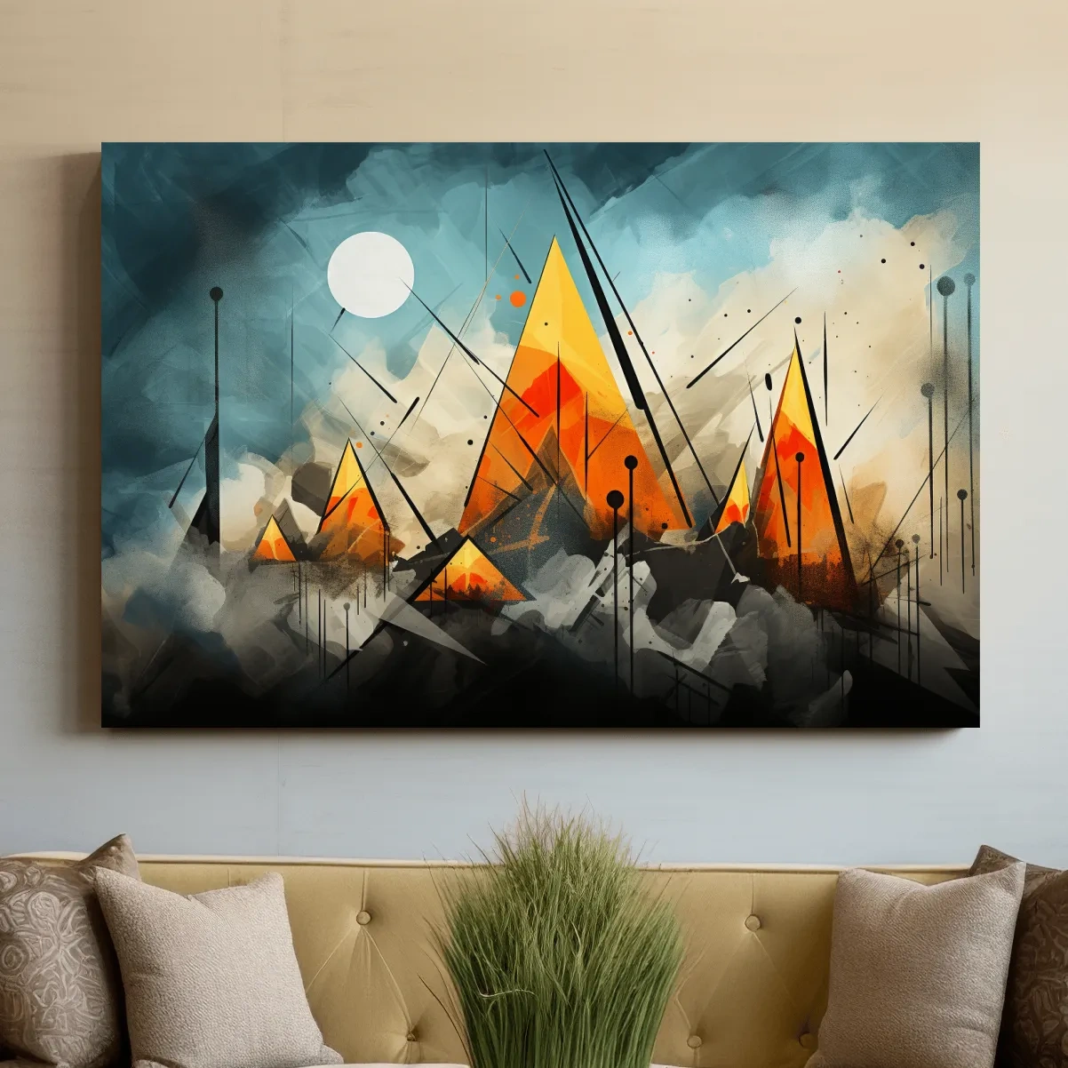 Energetic abstract mountain painting wall art
