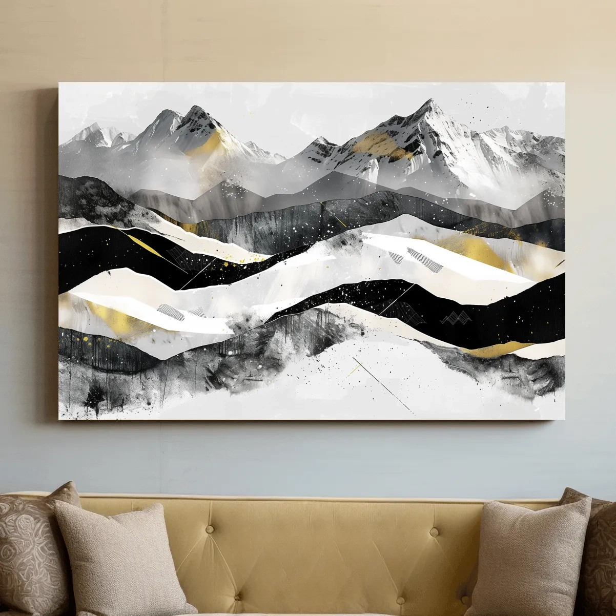 Abstract Mountain Range With Gold Accents - Modern Alpine Landscape Wall Art