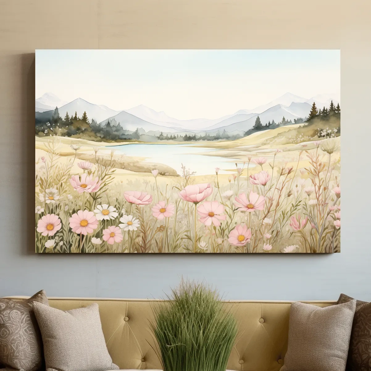 Watercolour painting of flowers in the alpine meadows
