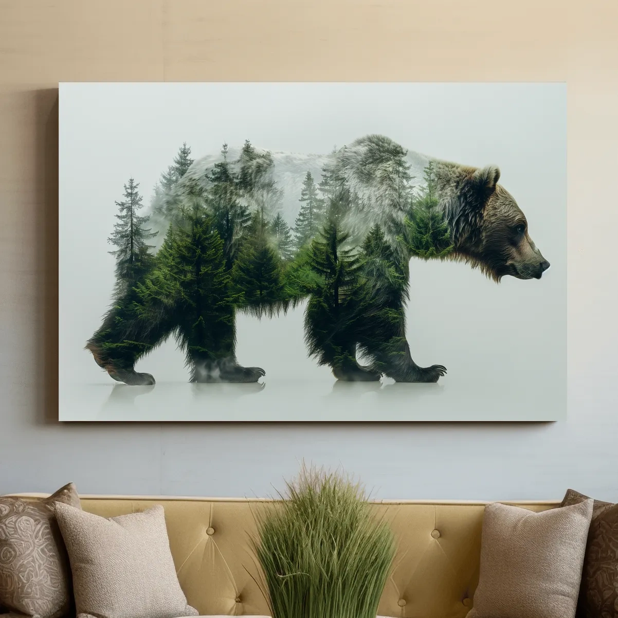 Grizzly bear artwork, double exposure forest art